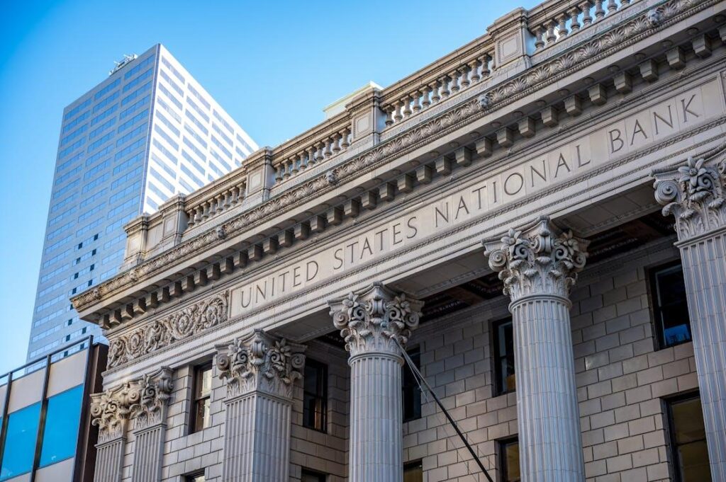 a clean facade around the bank