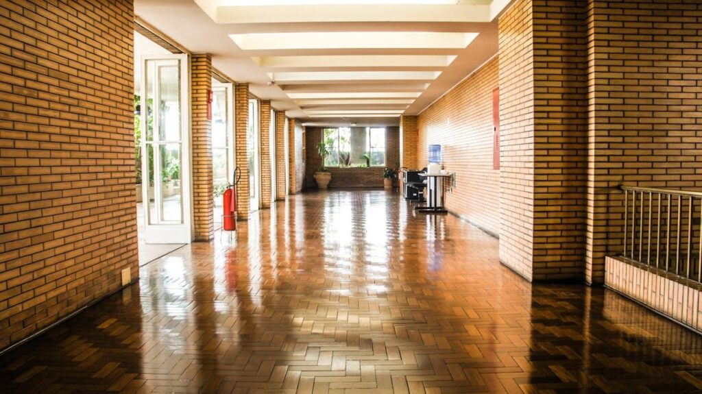 a clean hallway of a residential building