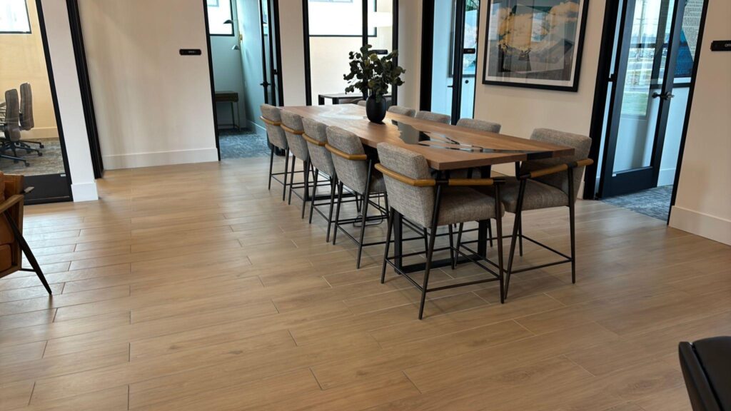 An image of a clean dining area and LVT floor
